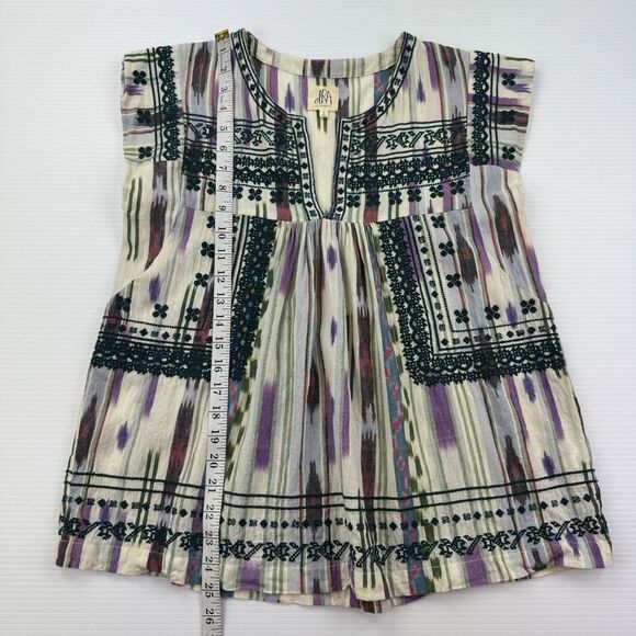 dRA Los Angeles Boho Embroidered Tunic Top S Striped Ikat Festival 100% Cotton - Picture 8 of 9